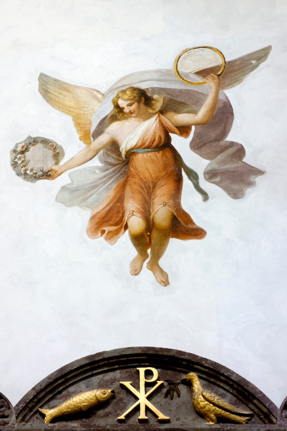 A fresco angel in the The Cattedrale di Santa Maria del Fiore in Florence, Italy.