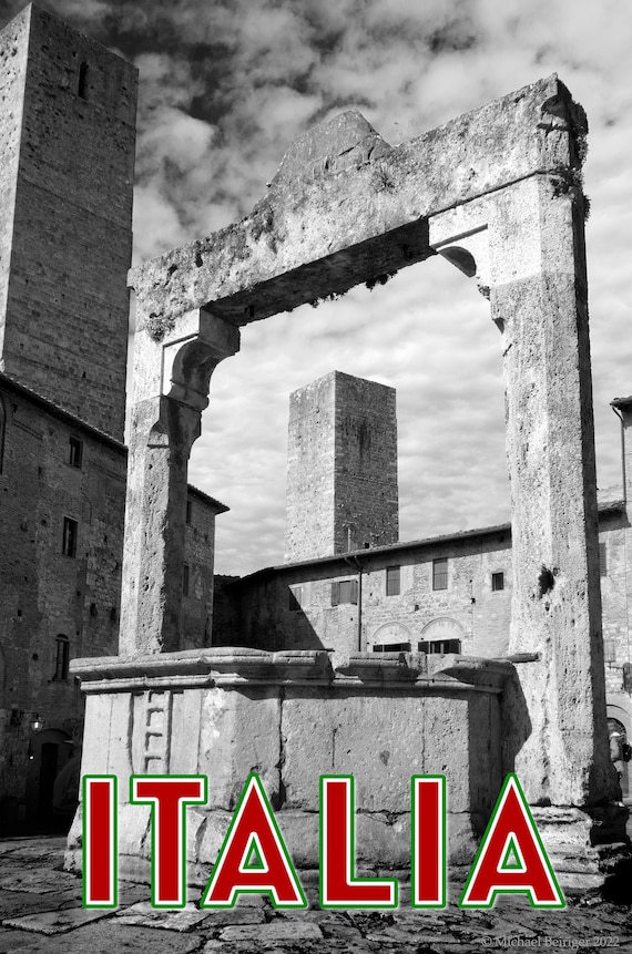 Poster of Sienna public water well in the square, Italy
