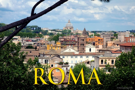 Poster of Rome and view of St. Peter's dome from Janiculum Hill, Italy