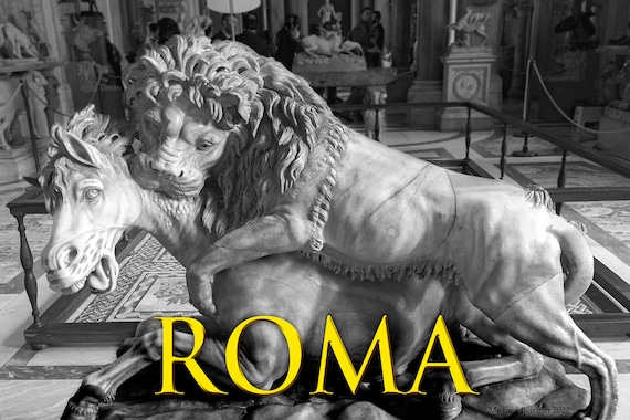 Poster of Capitoline Museum sculpture, Lion attacking horse  at Vatican, Rome, Italy