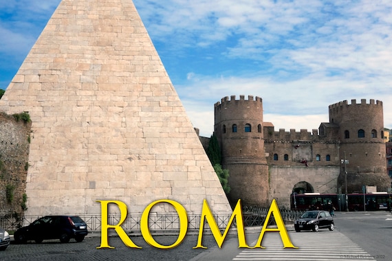 Poster of Pyramid of Caius Cestius, Rome and Porta San Paolo Gate, Rome, Italy
