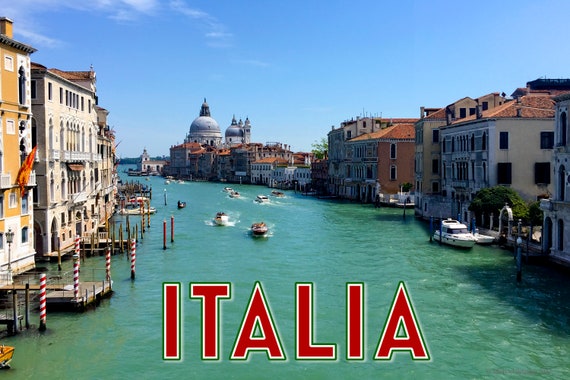 Poster of Grand Canal of Venice with gondolas and water taxis, Italy