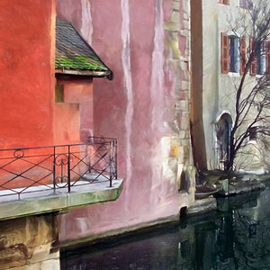 Houses along a canal in Annecy, France.