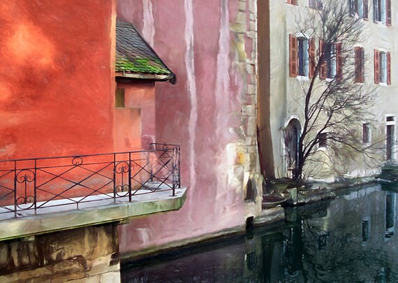 Houses along a canal in Annecy, France.