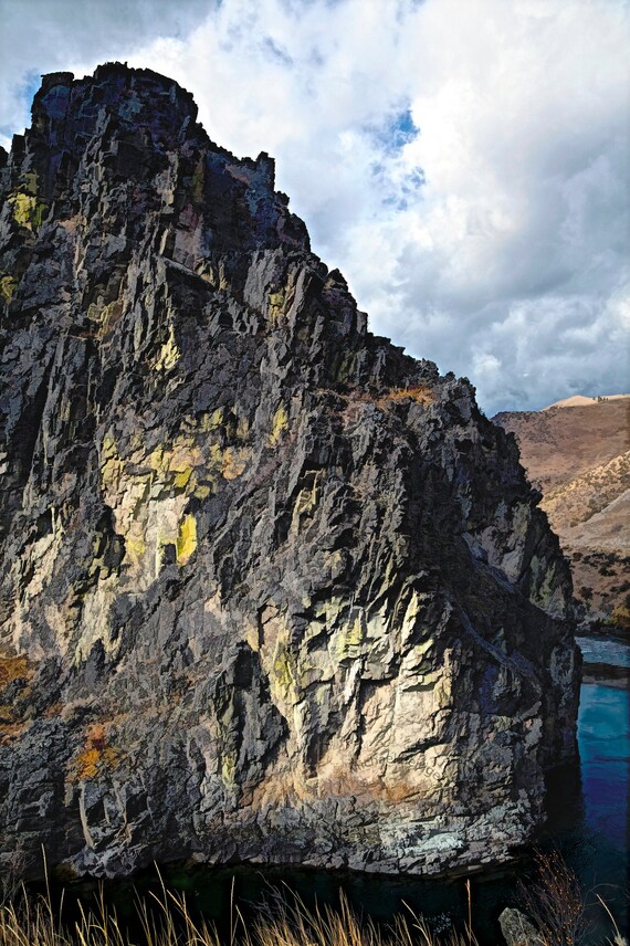Rock tower in a bend of the South Fork of the Payette River, Idaho.