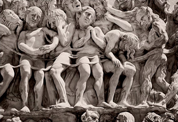 Waiting line for Hell, bas relief carving on the exterior of the Duomo in Orvieto, Italy.