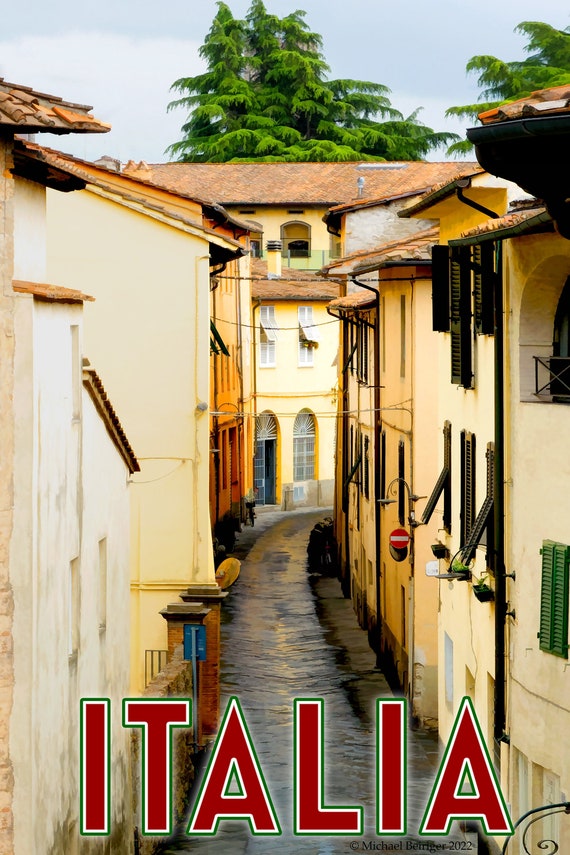 Poster of winding, bricked street in Lucca, Italy