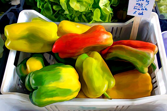 Pop art peppers in Italian market.