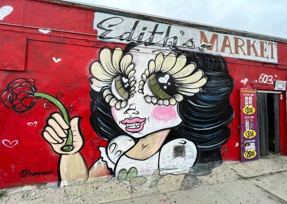 Los Angeles market with graffiti art.