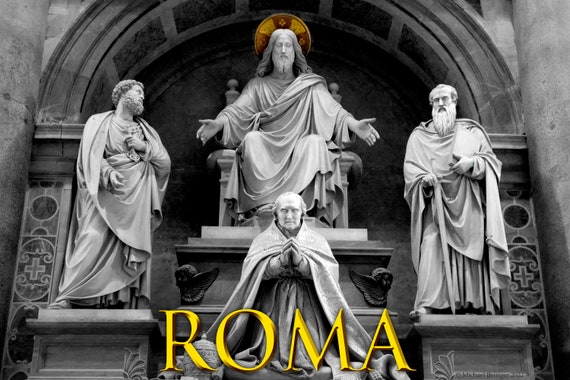 Poster of Sculpture of Jesus, Paul, and Cardinal Albanius, Vatican, Italy