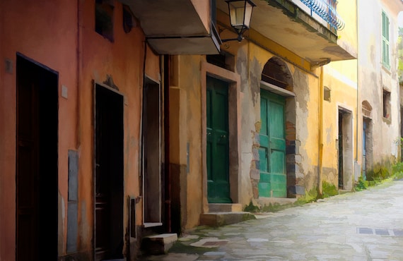 Winding side street in Monterosso al Mare, Italy.