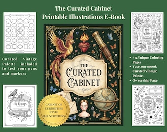 The Curated Cabinet: Dark Academia Printable Illustrations E-Book | 12 Vintage Aesthetic Coloring Pages | Gothic Botanical Art | Digital Dow