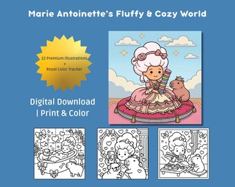 Marie Antoinette Coloring Pages, 12 Cozy Designs, Color Tracker and  Palette, Digital Download PDF, Fluffy Series, Adult & Kids Coloring.