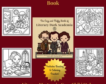 Dark Academia Coloring Book for Teens & Adults, Bold and Easy Classic Literature Lovers Gift, Minimalist Chibi Authors, Marker Friendly.