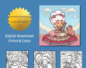 Marie Antoinette Coloring Pages, 12 Cozy Designs, Color Tracker and  Palette, Digital Download PDF, Fluffy Series, Adult & Kids Coloring.