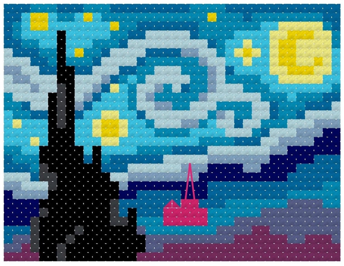 Starry Night Cross Stitch Pattern Vincent Van Gogh Pattern Etsy