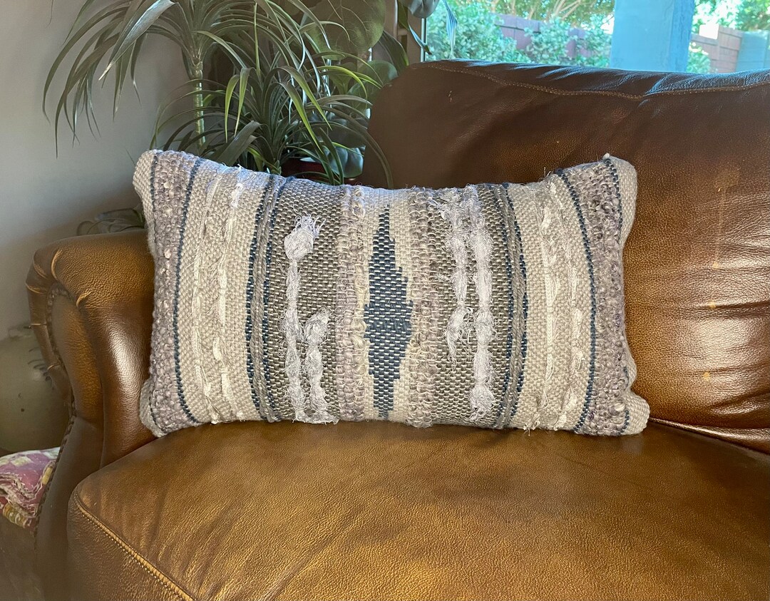 Lumbar Throw Pillow Covergray and Teal Pillow Coverhand Etsy