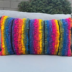 Hand Woven Throw Pillow Cover-Rainbow Pillow Cover-Lumbar Pillow Cover-Multicolor Pillow Cover-Boho Decor-Unique Pillow Cover-One of a Kind