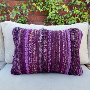 Lumbar Throw Pillow Cover-Aubergine (Eggplant) Pillow Cover-Rustic Hand Woven Pillow Cover-Boho Decor-Unique Pillow Cover-One of a Kind