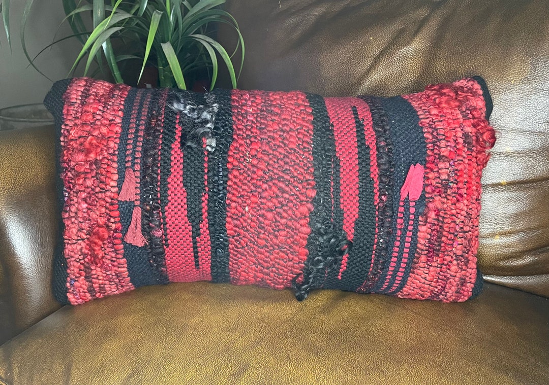 Hand Woven Throw Pillow Coverred and Black Pillow Coverlodge Etsy