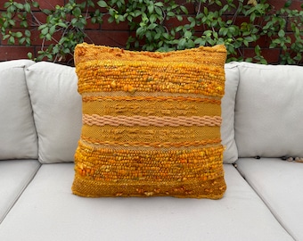 Hand Woven Throw Pillow Cover-Mustard Pillow Cover-Boho Decor-Textured Pillow Cover-Artisan-Rustic Pillow Cover-One of a Kind