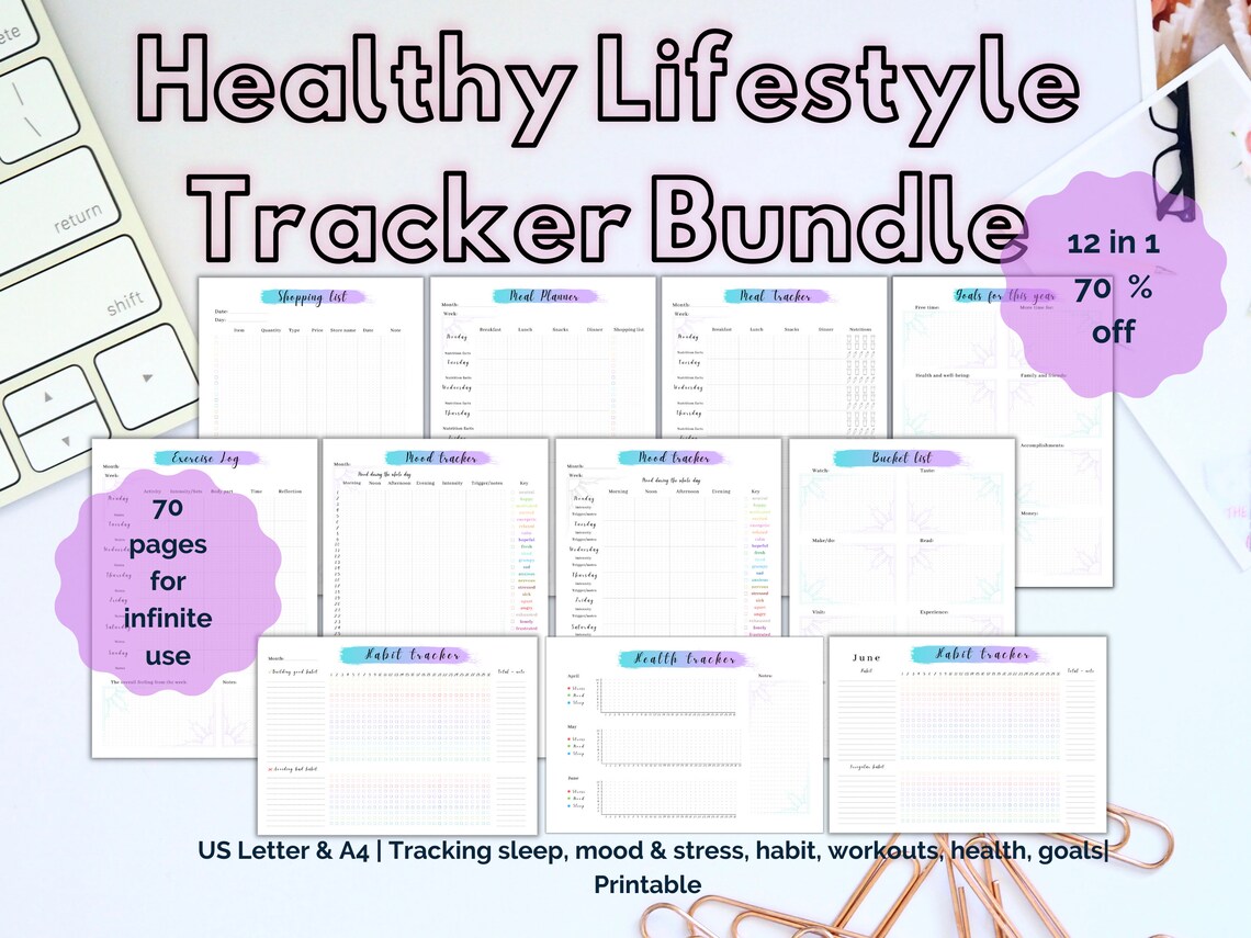 Healthy lifestyle tracker bundle Printable Fitness Goal Etsy
