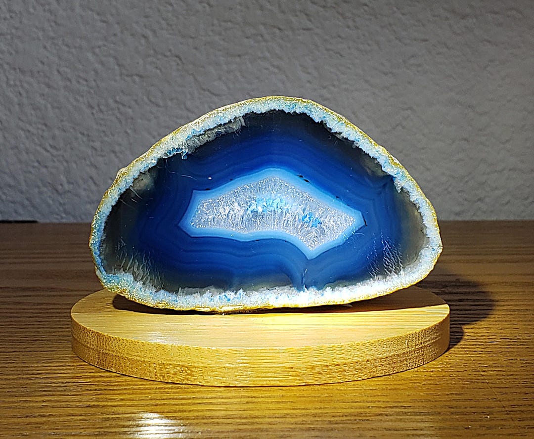 Enhydro Blue Half Agate Geode, Trapped Water Polished Blue Half Agate ...