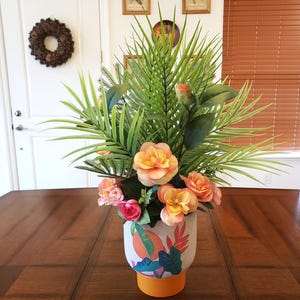 Tropical Artificial Floral Arrangement, Tropical Artificial Centerpiece, Tropical Planter, Tropical Tabletop Decor, Tropical Palm Tree Decor