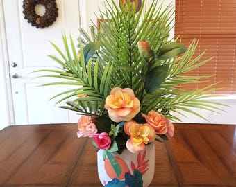 Tropical Artificial Floral Arrangement, Tropical Artificial Centerpiece, Tropical Planter, Tropical Tabletop Decor, Tropical Palm Tree Decor