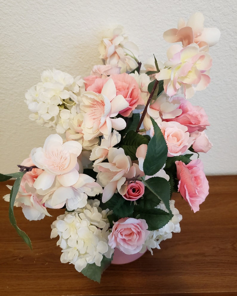 Artificial Bouquet in Pink Ceramic Pot, Artificial Floral Centerpiece