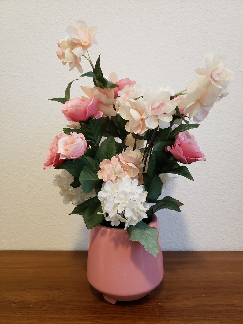 Artificial Bouquet in Pink Ceramic Pot, Artificial Floral Centerpiece