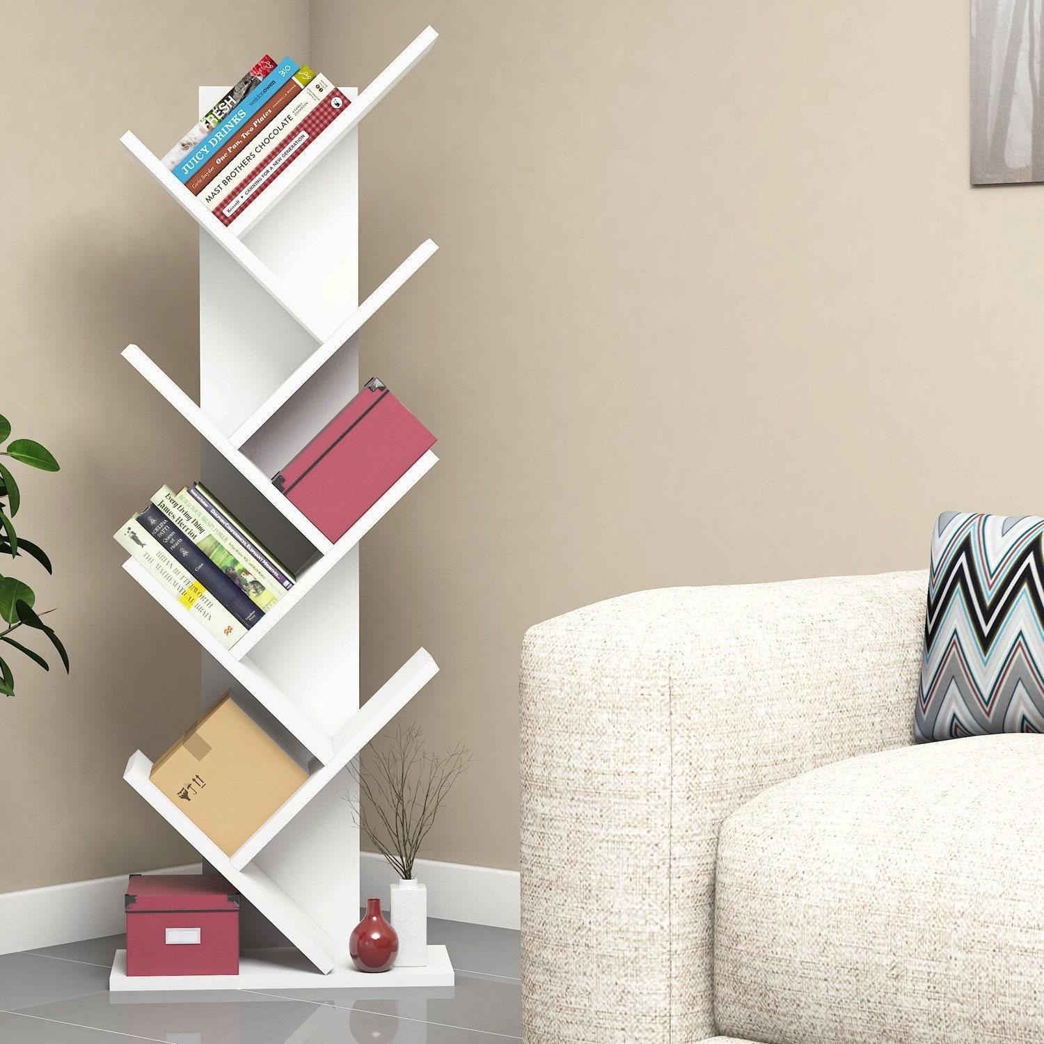 Modern Geometric Bookcase Bookshelf with 9 Shelves White / Etsy