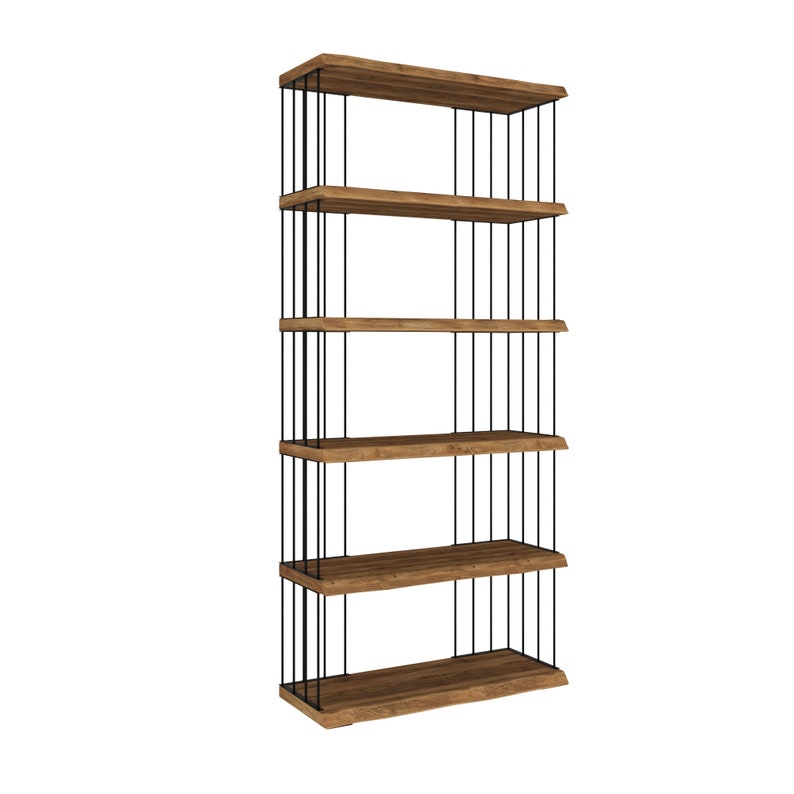 Handmade Solid Wood Modern Bookcase With Metal Racks Etsy