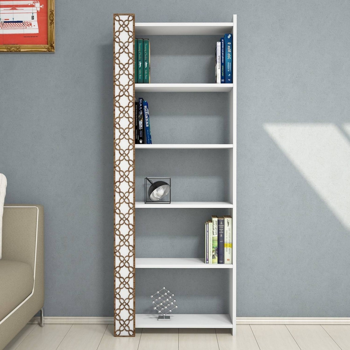 Modern Geometric Bookcase Bookshelf with 5 Shelves White / Etsy
