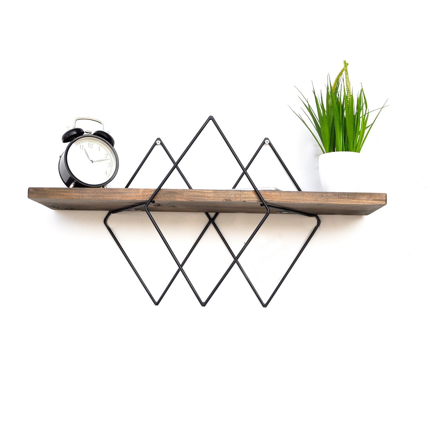 Floating Shelf with Black Finish Metal Wooden Wall Shelf Etsy
