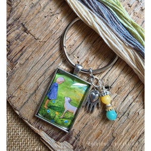 Vintage Girl with Sheep Thread Keep – Cross Stitch Floss Organizer