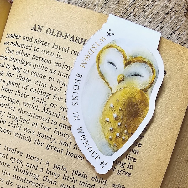 Owl Magnetic Bookmark, Wisdom Begins in Wonder Magnetic Bookmark, Double Sided Magnetic Bookmark, Bird Lover Bookmark, Wildlife Bookmark