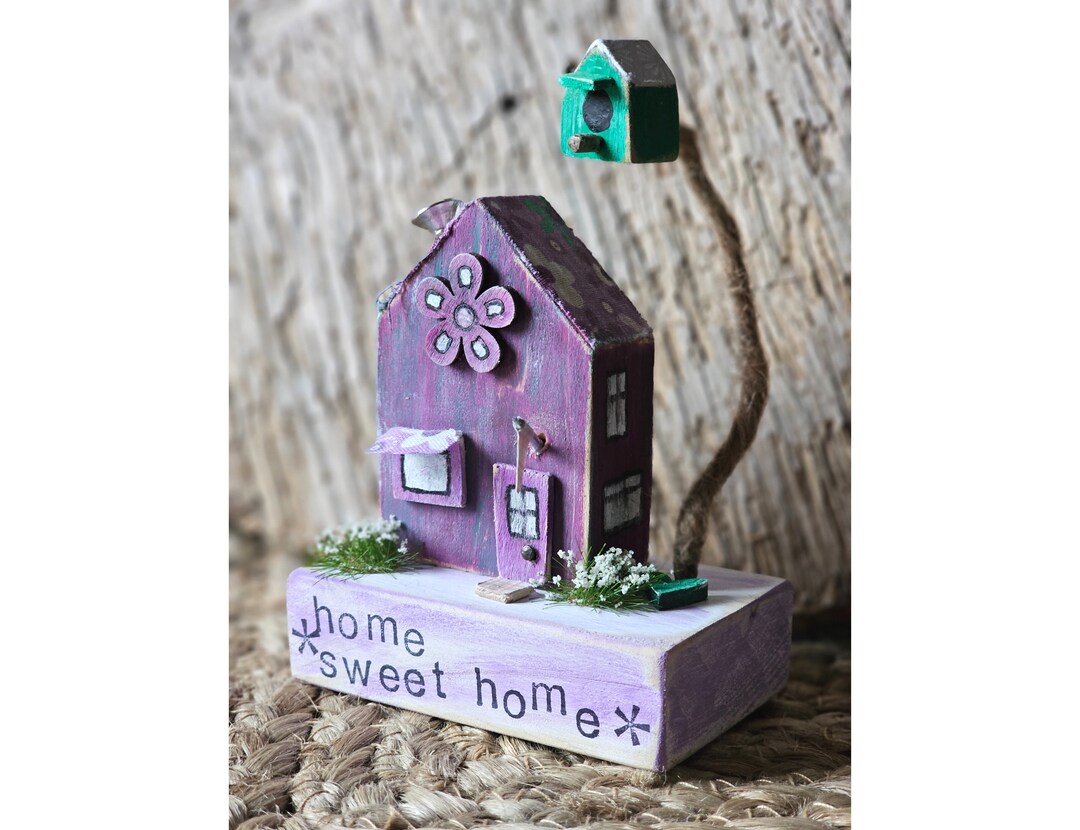 Tiny Wood House Miniature Wood House Handpainted Mixed Media Etsy