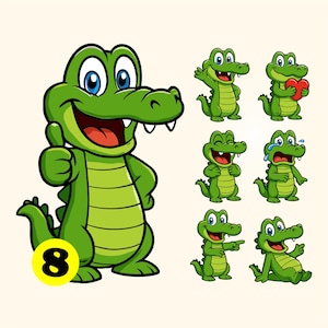 Crocodile Cartoon Mascot EPS Cute Alligator Illustrations Sticker Vector Clipart Printable