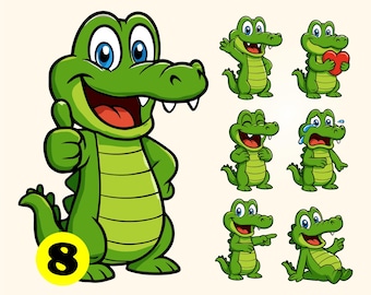 Cute Crocodile Cartoon Vector Clipart, Alligator Mascot (Digital Download)