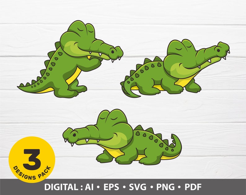Alligator Cartoon SVG PNG Cute Crocodile Sticker Clipart Illustration Drawing Digital File Eps AI pdf T-Shirt Printable