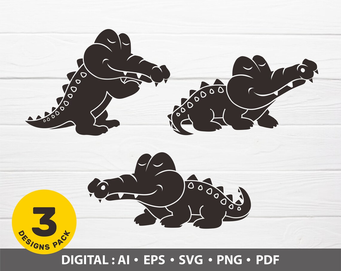 Alligator Silhouette Cartoon SVG PNG Cute Crocodile Sticker | Etsy
