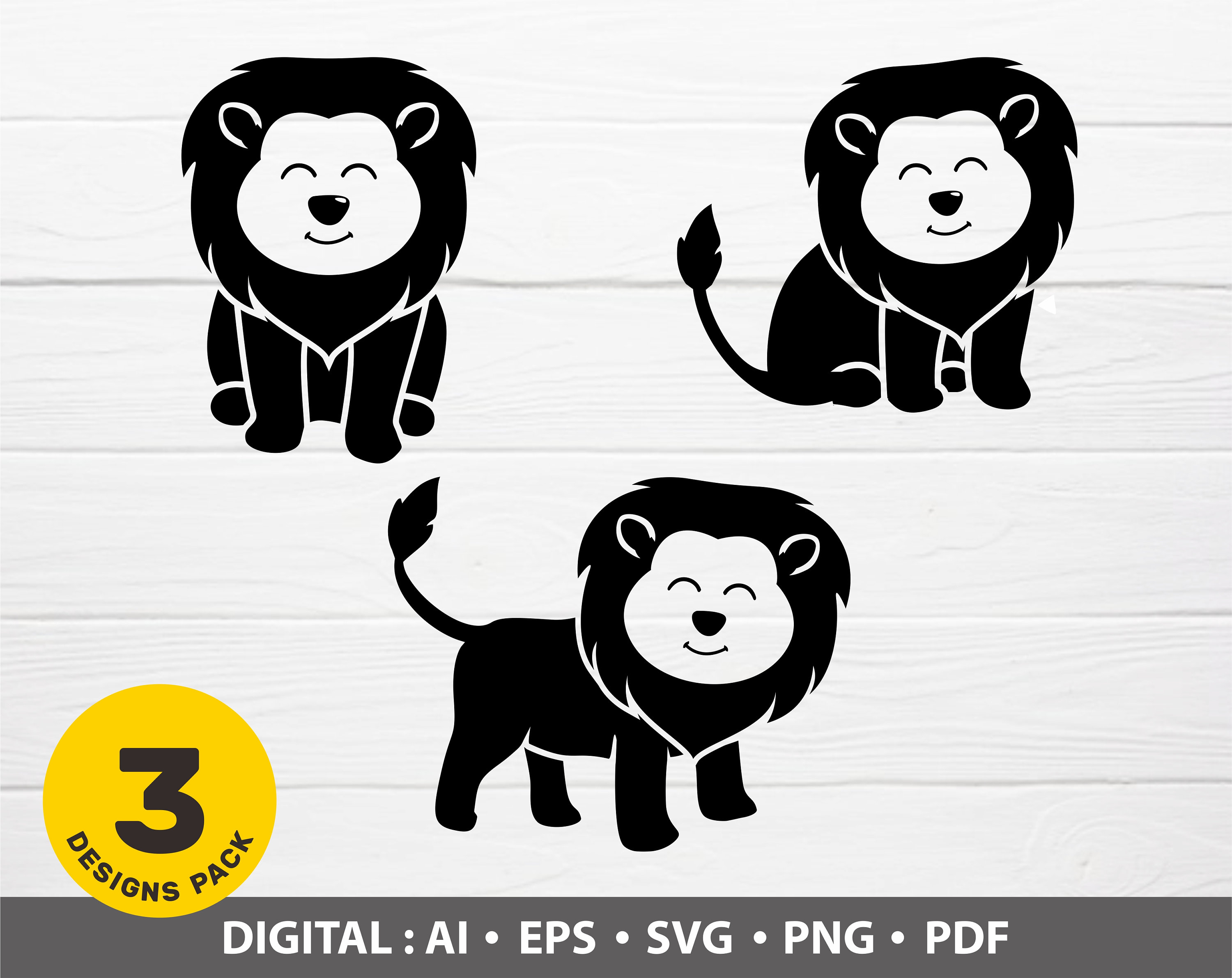 Löwe Silhouette Cartoon SVG PNG süße Löwe König Aufkleber | Etsy