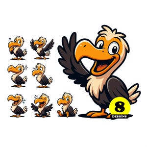 Pegatina de dodo mascota EPS lindo pájaro dodo dibujos animados ilustraciones vectoriales clipart imprimible