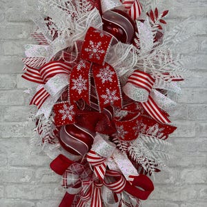 Christmas Front Door Swag, Large Elegant Christmas Wreath, Traditional Red, White, and Silver Decor, Double Door Christmas Swags