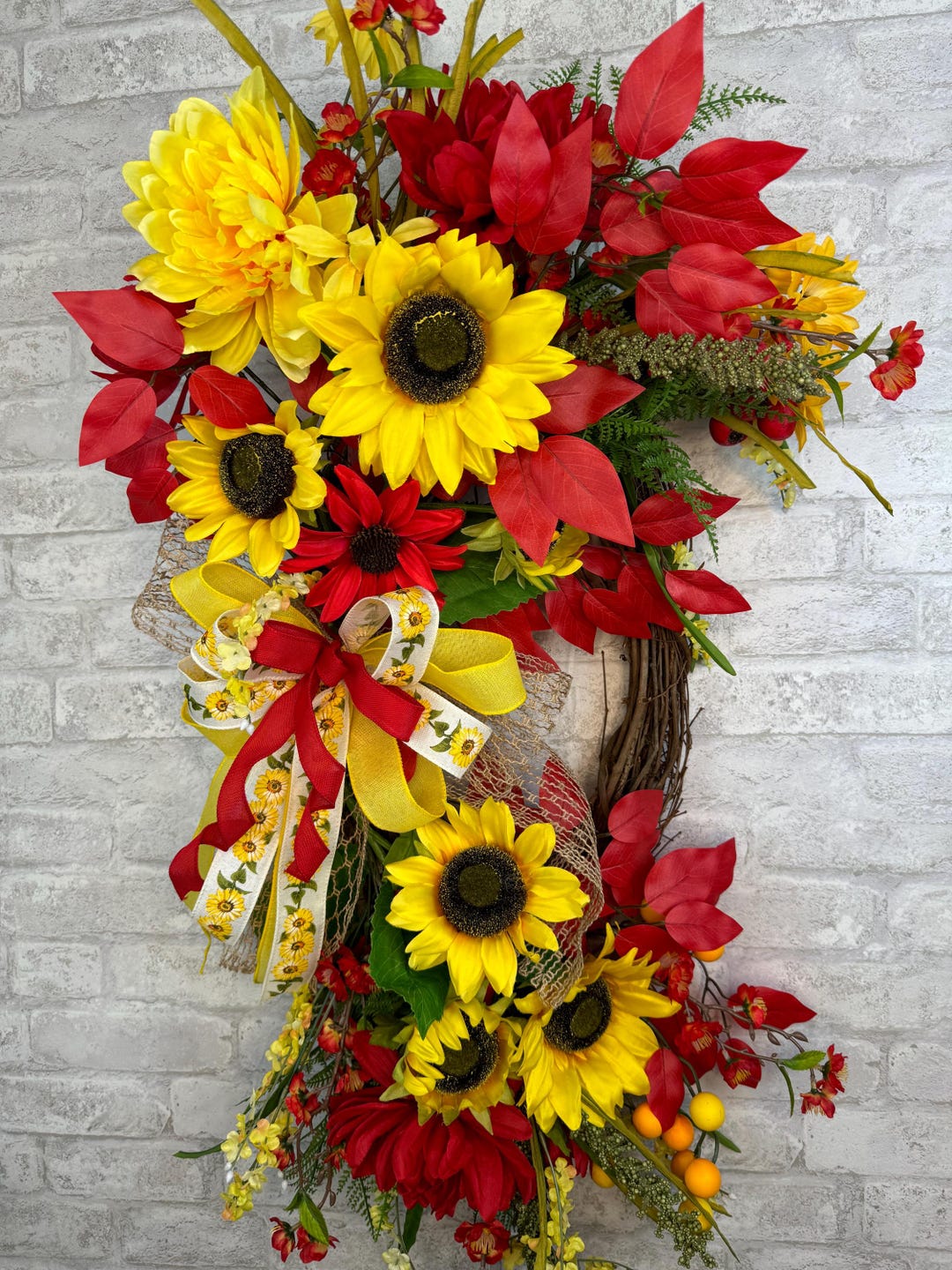 Fall Front Door Wreath, Sunflower Grapevine Wreath, Autumn Decor ...
