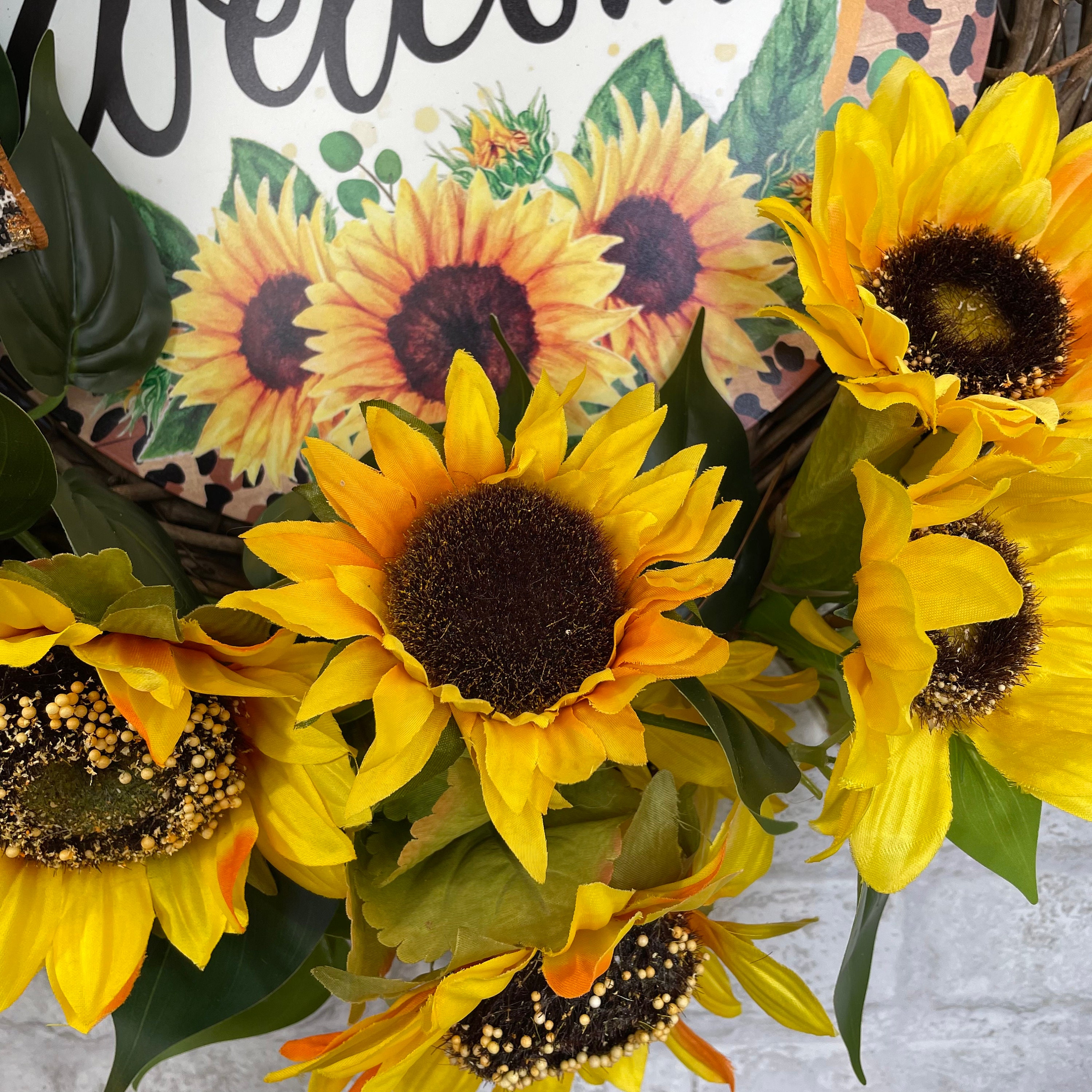 Welcome Sunflower Grapevine Front Door Wreath Leopard Wreath - Etsy