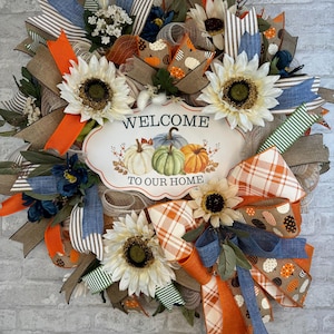 Fall Front Door Wreath, Welcome Deco Mesh Wreath, Harvest Decor, Farmhouse Wreath, Autumn Decor, Pumpkin Farm Decor, Thanksgiving Wreath