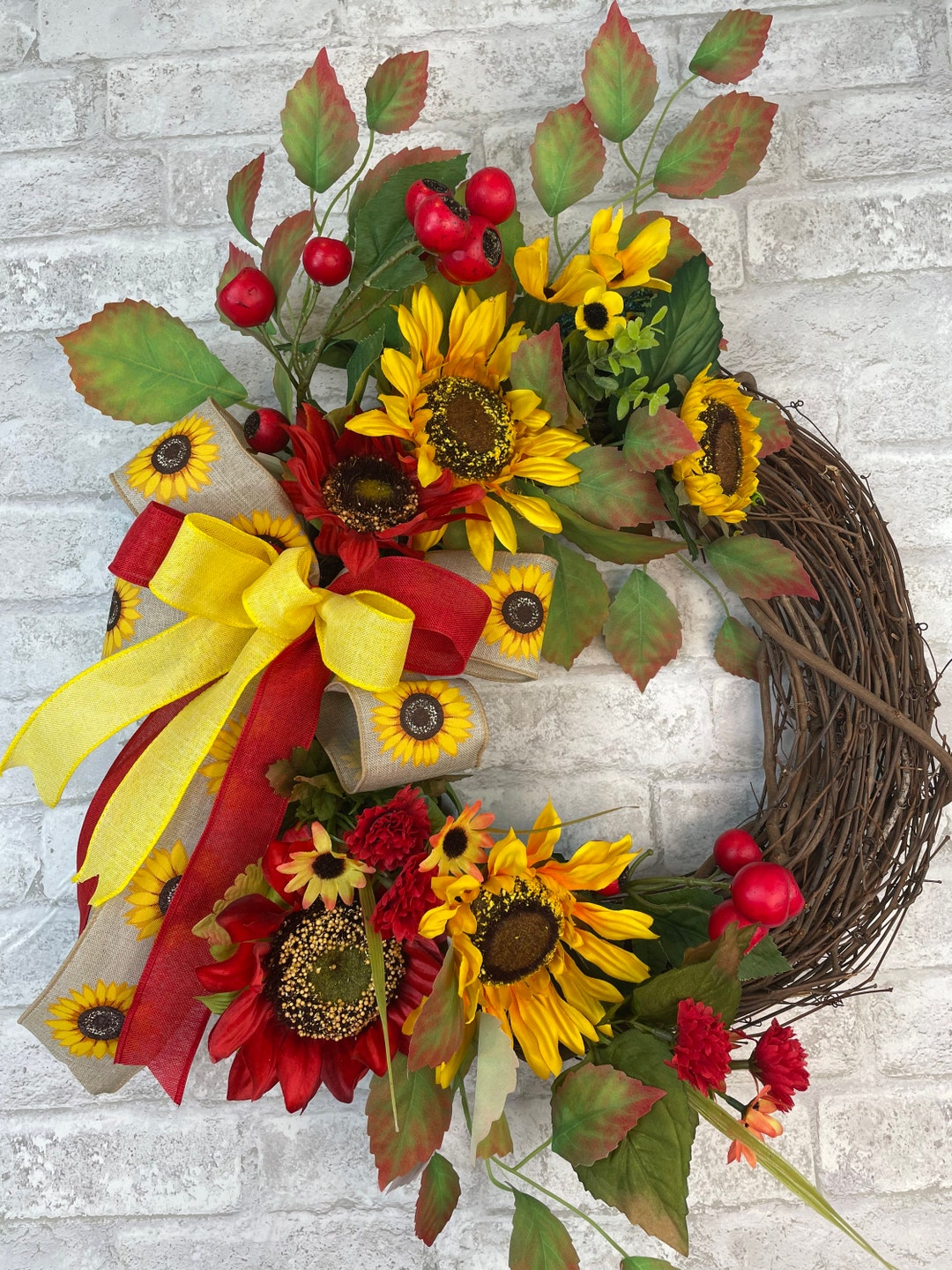 Welcome Sunflower Grapevine Front Door Wreath, Front Porch Fall Wreath ...