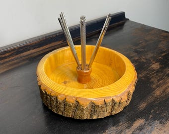 Vintage Wood Live Edge Nut Bowl